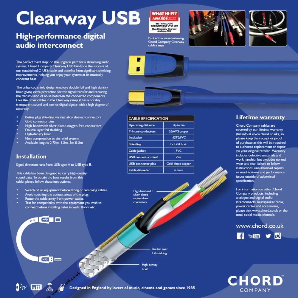 Chord Clearway USB A - B digital cable